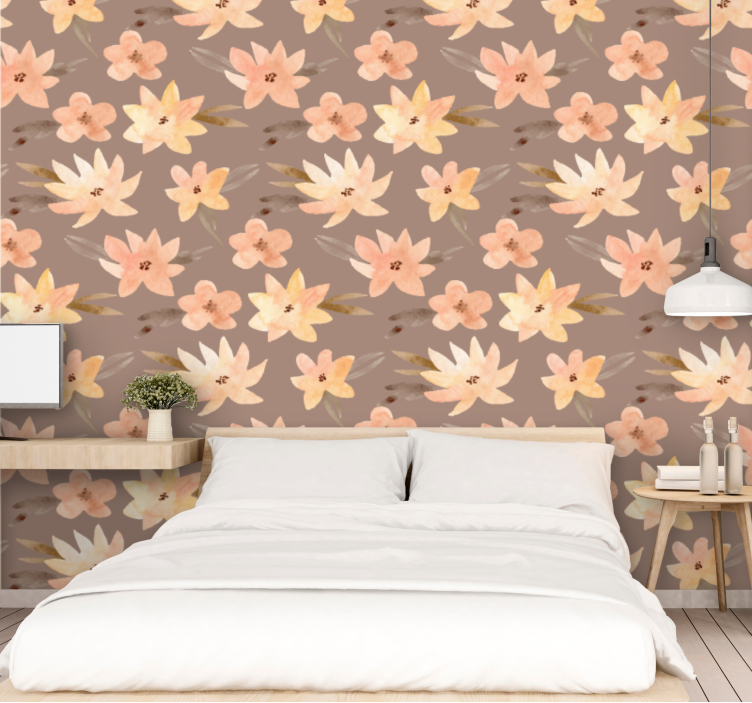 Brown blossoming pattern flower wallpaper - TenStickers