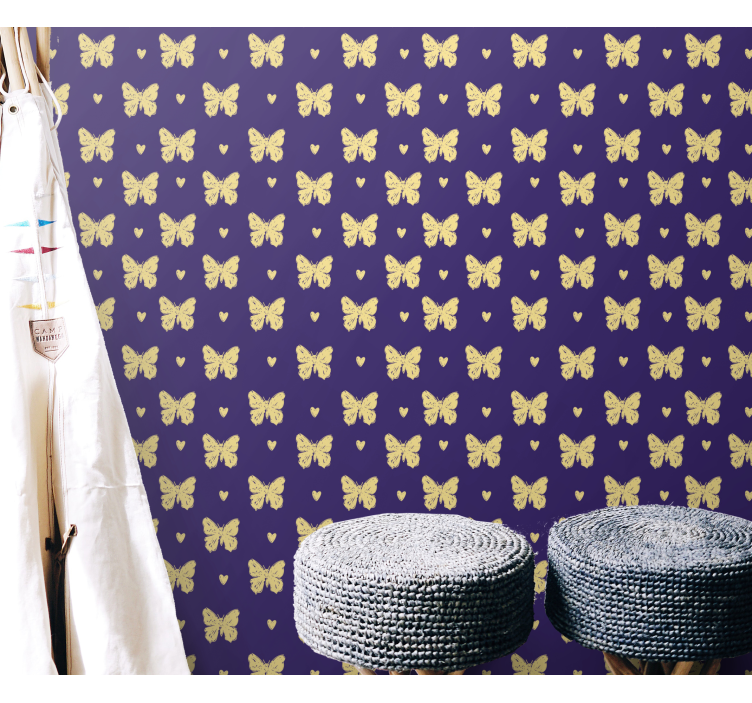Blue and golden pattern butterfly wallpaper - TenStickers