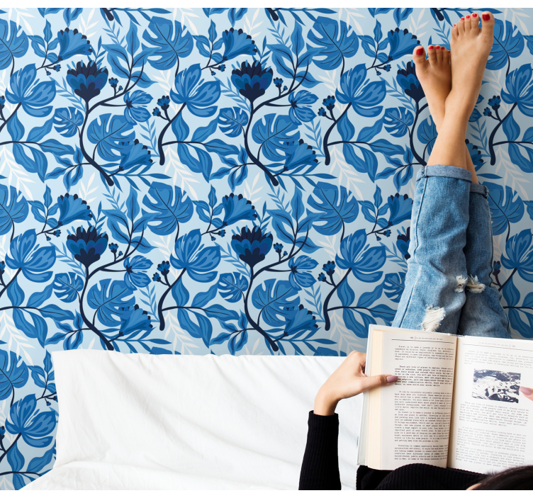 Blue Botanical Flourish flower wallpaper - TenStickers
