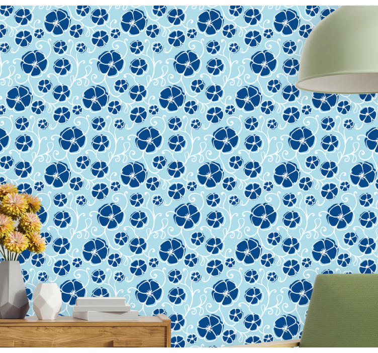 Blue Floral Tiles floral ornament wallpaper - TenStickers