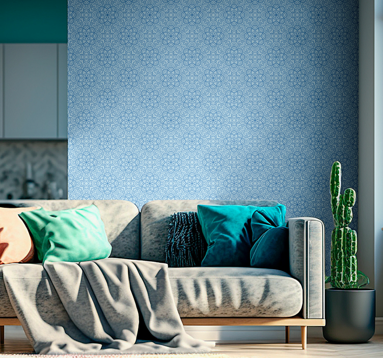 Blue mandala flower vintage wallpaper - TenStickers