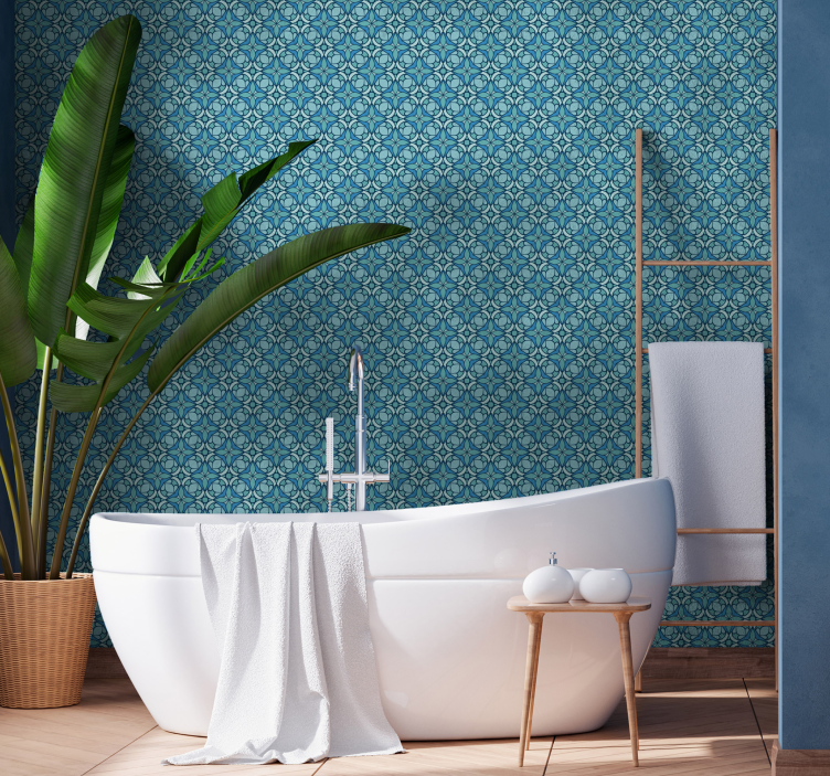 Blue pattern bathroom wallpaper - TenStickers