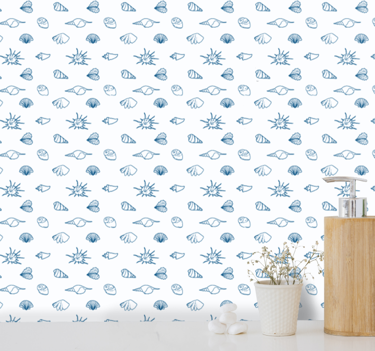 Blue seashell white background wallpaper - TenStickers