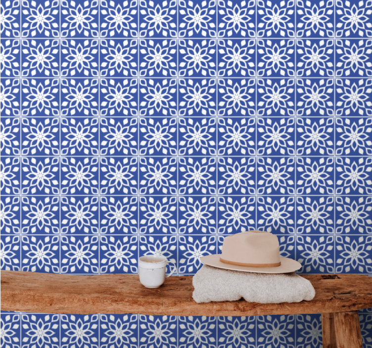 Blue southern tiles pattern tile wallpaper - TenStickers