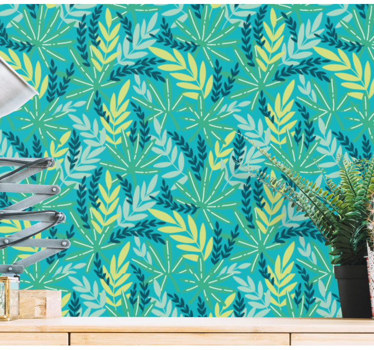 Blue tropical pattern flower wallpaper - TenStickers