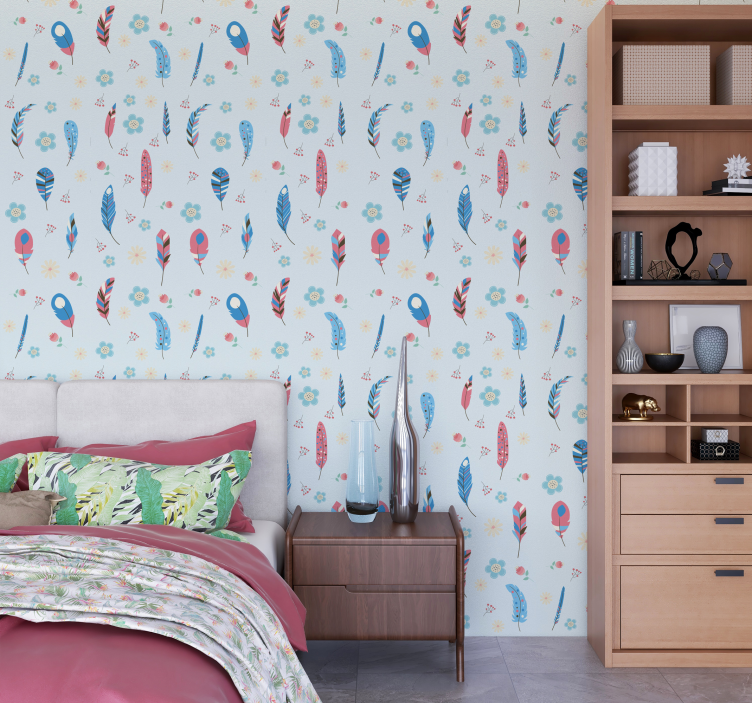 Bohemian Feather Motif teenager wallpaper - TenStickers