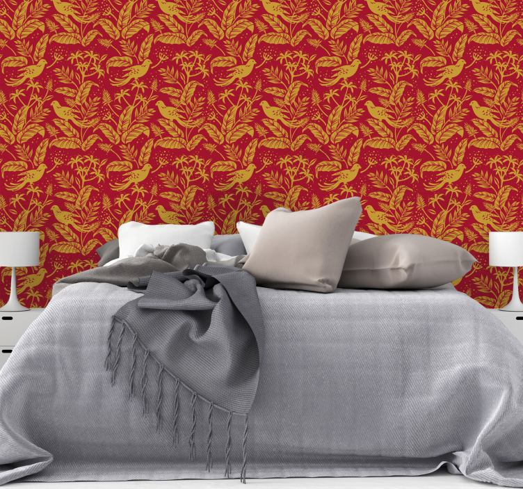 Botanical Bird Motif leaf wallpaper - TenStickers