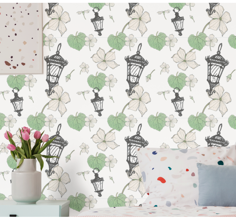 Botanical Lantern Pattern ornamental wallpaper - TenStickers