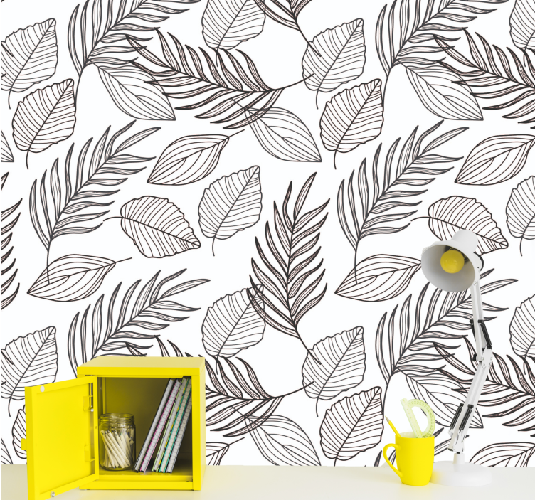 Botanical Lineart leaf wallpaper - TenStickers