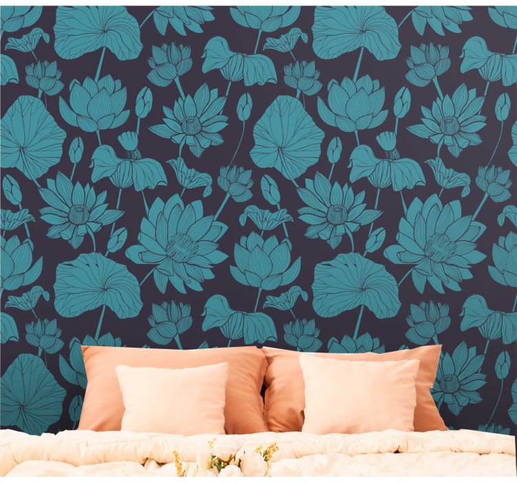 Botanical Lotus Pattern flower wallpaper - TenStickers
