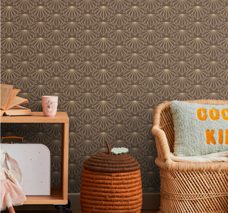 Brown stylised Pattern floral ornament wallpaper - TenStickers
