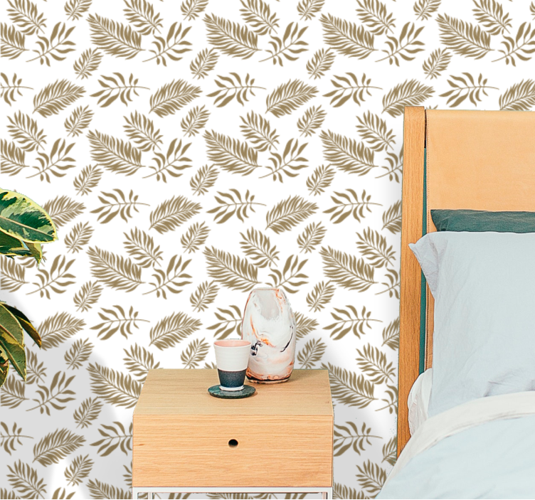 Brown thin leaves pattern leaf wallpaper - TenStickers