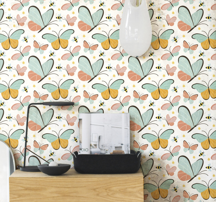 Bees pattern butterfly wallpaper - TenStickers