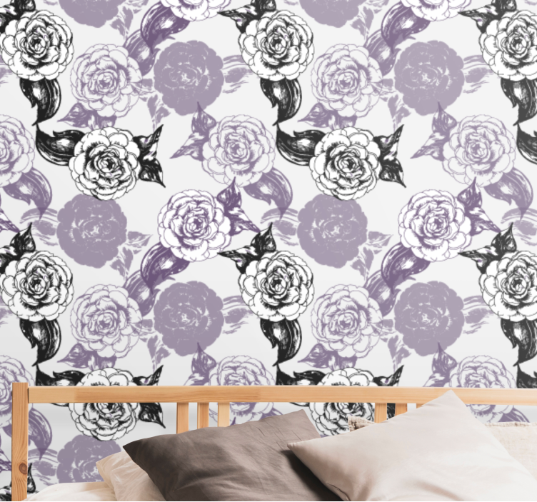 Charming rose pattern floral ornament wallpaper - TenStickers