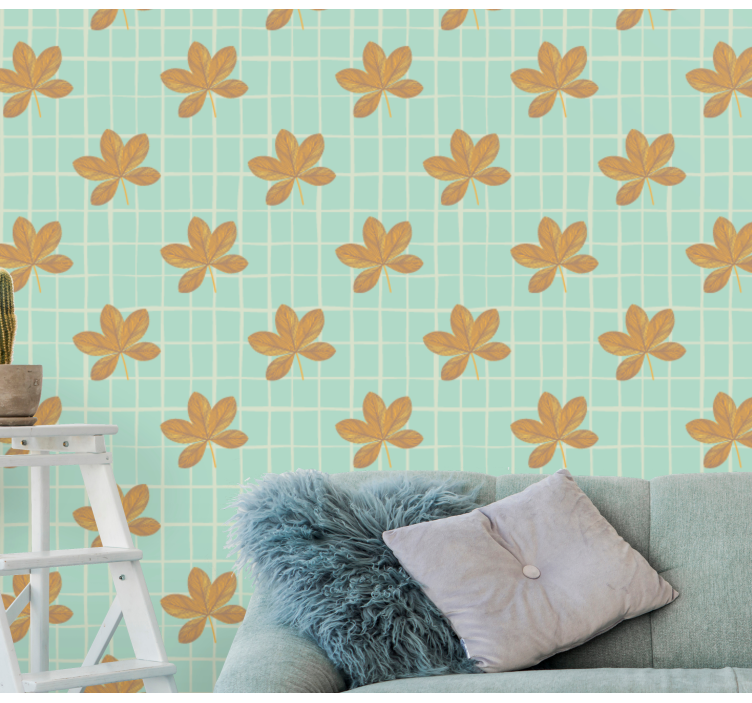 Checked pattern and scheffler flowers Wallpaper - TenStickers