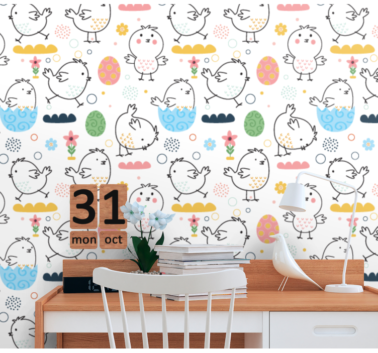 Chick Pattern Delight kids wallpaper - TenStickers