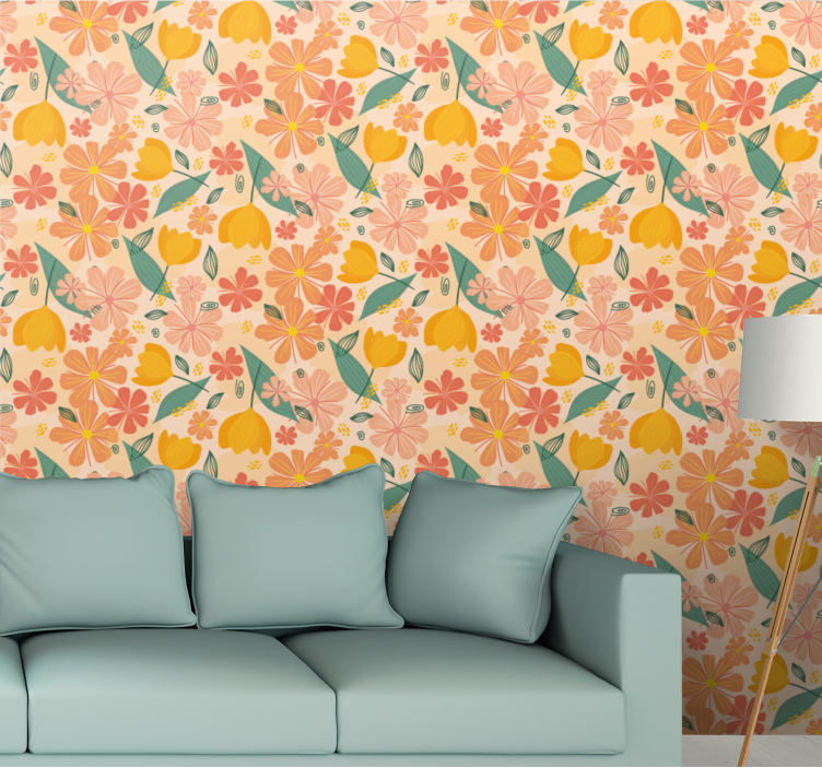 Citrus Floral Motif flower wallpaper - TenStickers