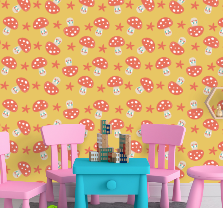 Classical mushrooms with face Flower Wallpaper - TenStickers