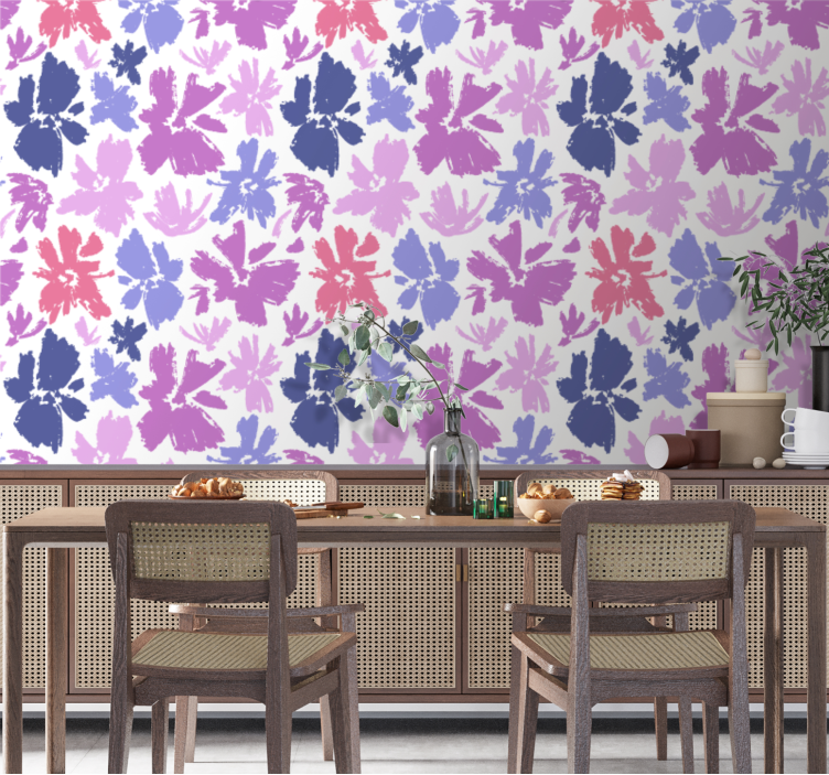 Purple floral display dining room wallpaper - TenStickers
