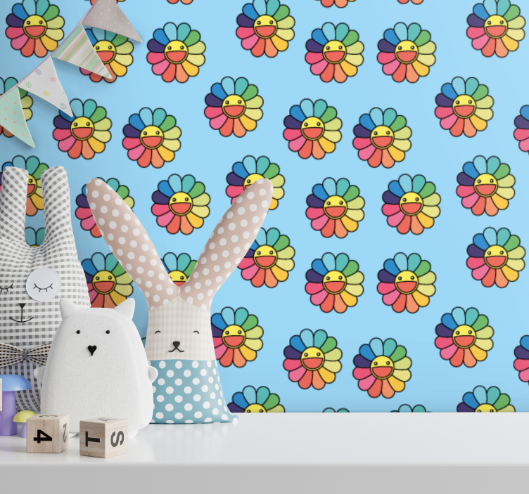 Colorful flowers smiley faces Bedroom Wallpaper - TenStickers