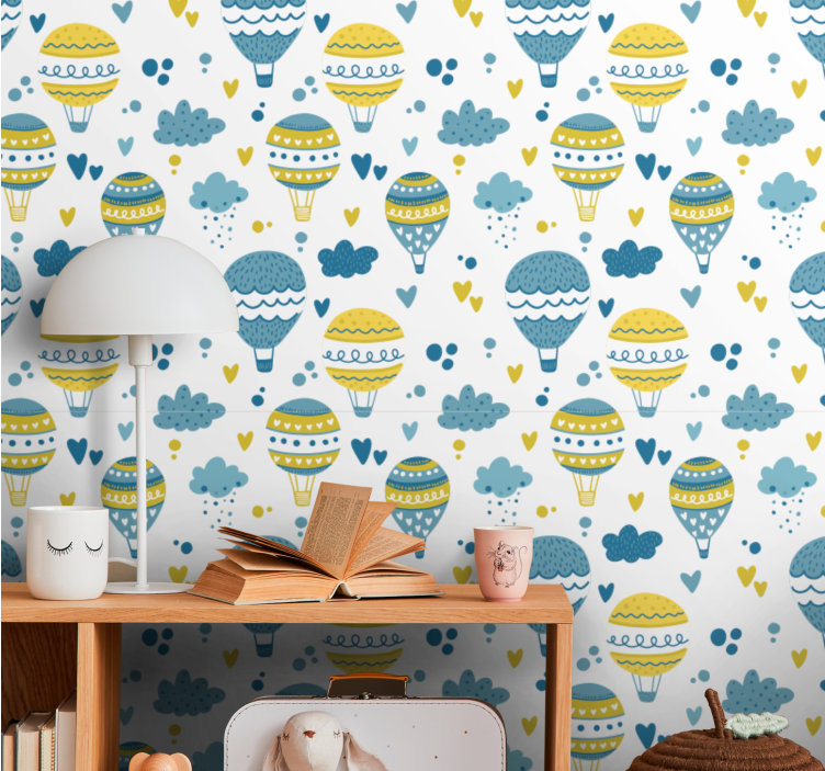 Blue and yellow balloons kids wallpaper - TenStickers