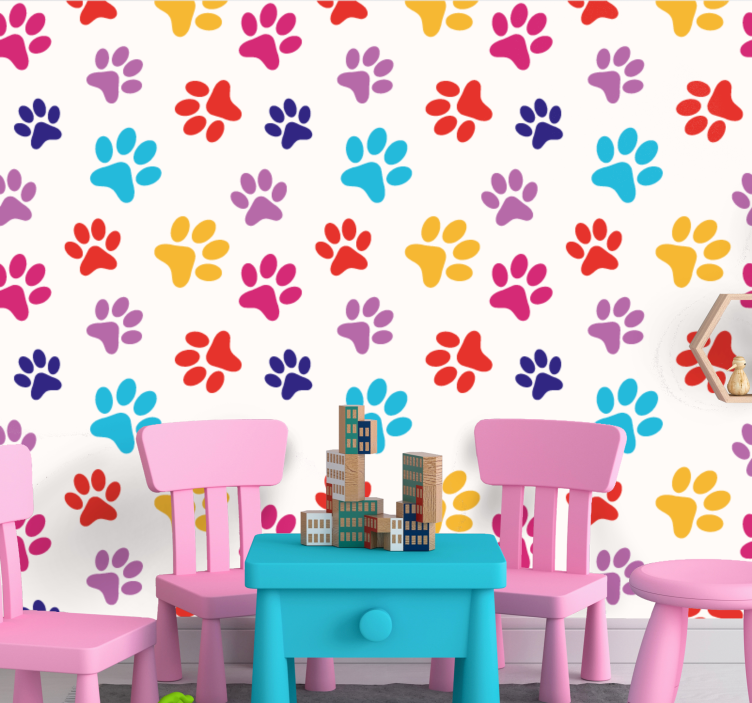 Colourful dog paw print Childrens Wallpaper - TenStickers