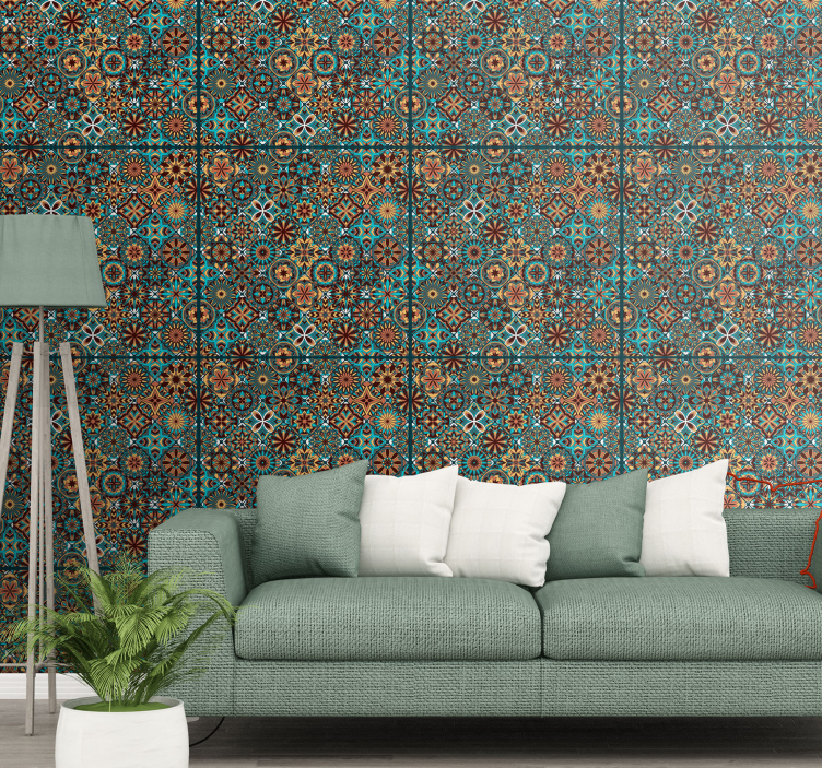 Colourful mosaic Ornamental Wallpaper - TenStickers