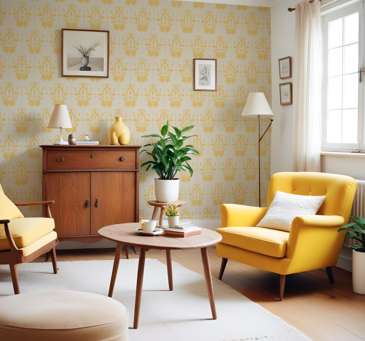 Creamy yellow baroque wallpaper - TenStickers