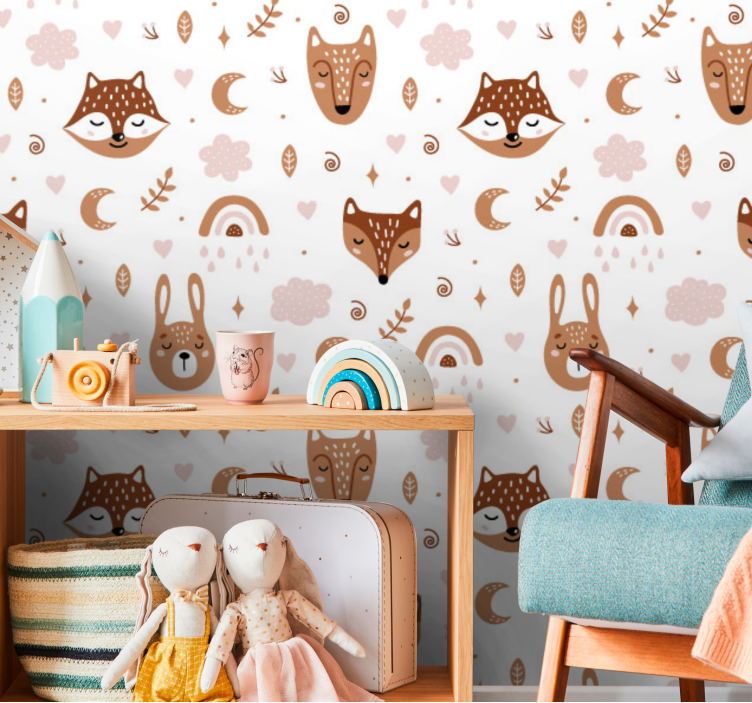 Cute brown animals rainbows Childrens Wallpaper - TenStickers