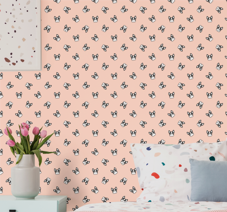 Cute french bulldogs pattern Bedroom Wallpaper - TenStickers