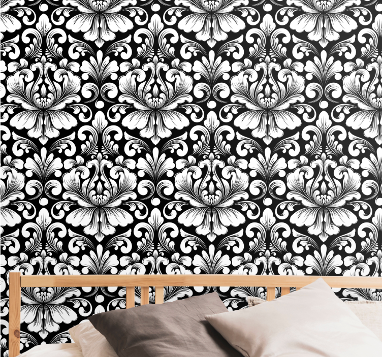 Damask design black and white classic wallpaper - TenStickers
