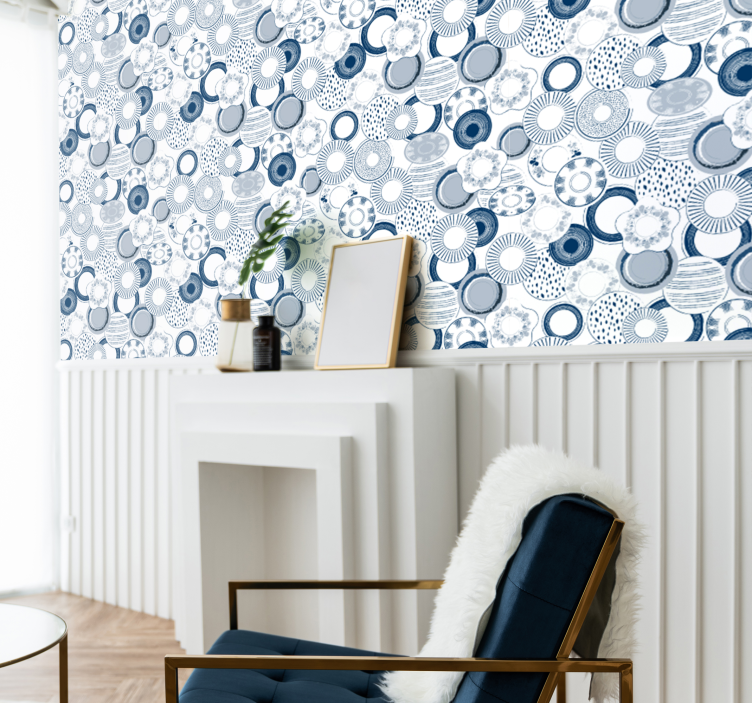 Delfts blue ornamental wallpaper - TenStickers