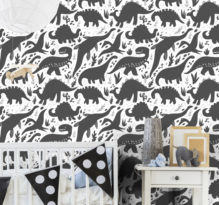 Dinosaur black pattern Animal wallpaper - TenStickers