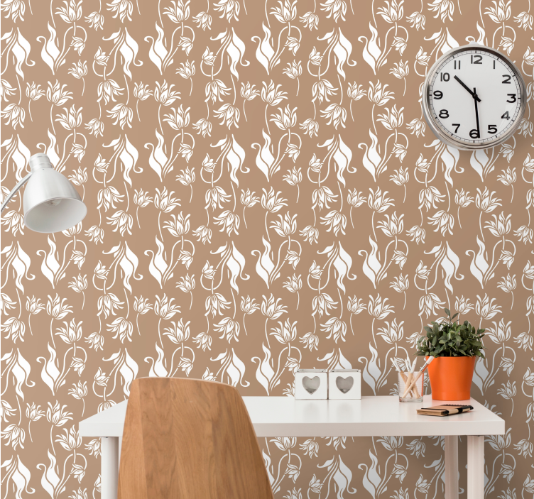 Elegant beige display floral ornament wallpaper - TenStickers