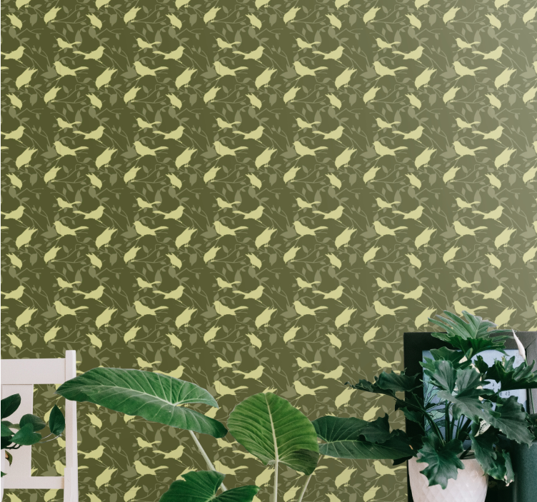Green simple pattern birds wallpaper - TenStickers