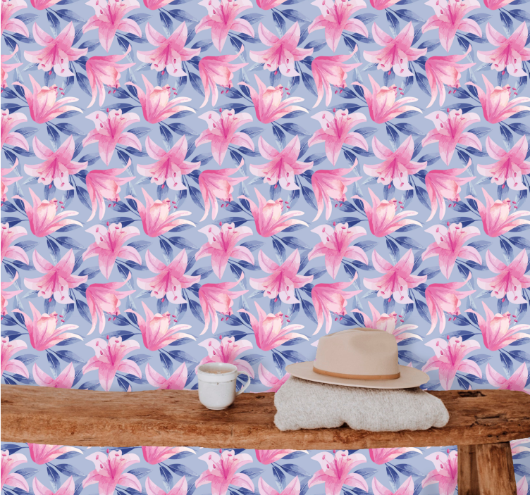Elegant Lily Pattern floral ornament wallpaper - TenStickers