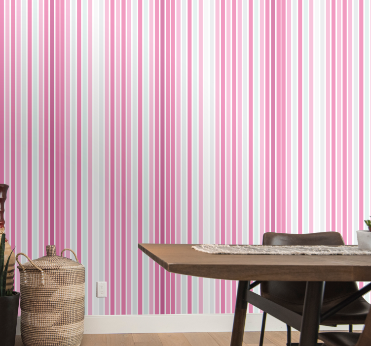 Elegant pink and white motif vertical line wallpaper - TenStickers