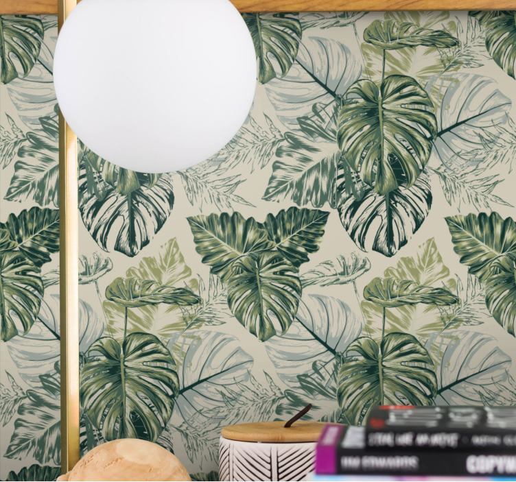 Faded monstera leaves gray Abstract Wallpaper - TenStickers