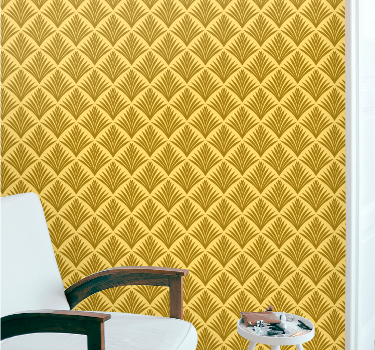 Fanned yellow pattern leaf wallpaper - TenStickers