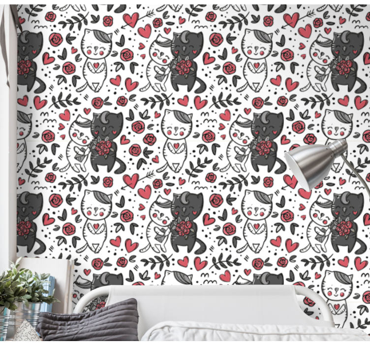 Feline Floral Delight cat wallpaper - TenStickers