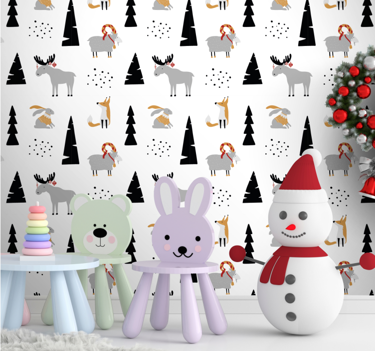 Festive Animal Pattern animal wallpaper - TenStickers