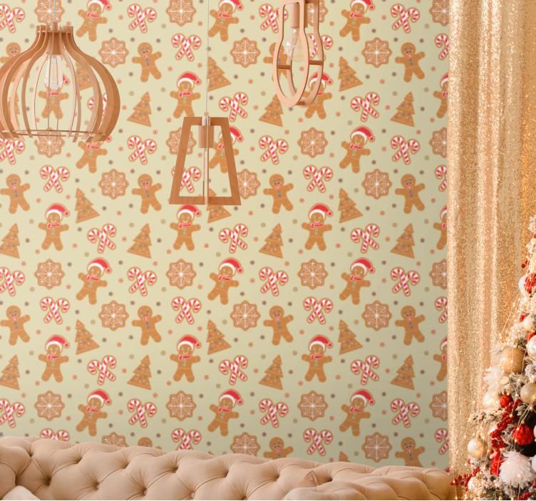 Festive gingerbread figures christmas wallpaper - TenStickers