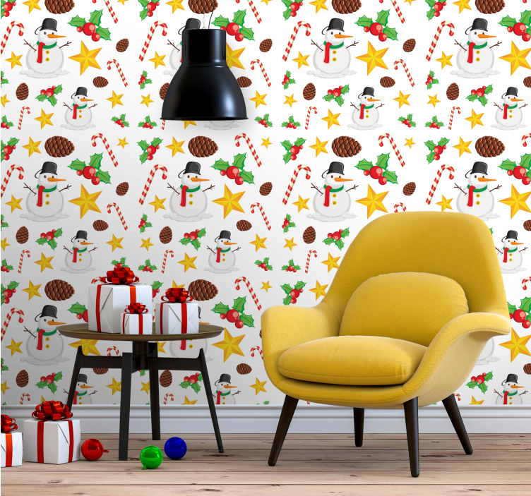 Festive Snowman Pattern christmas wallpaper - TenStickers