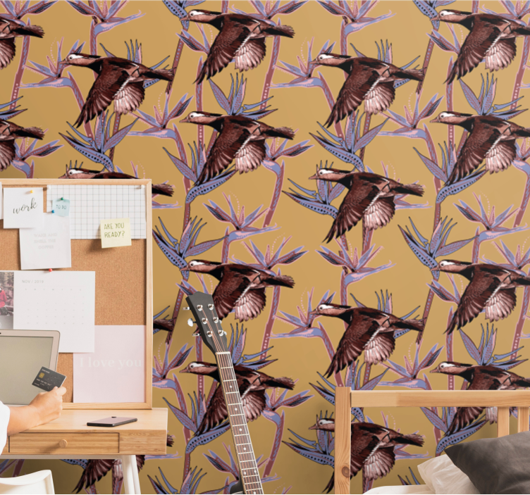 Flocking tropical motif birds wallpaper - TenStickers