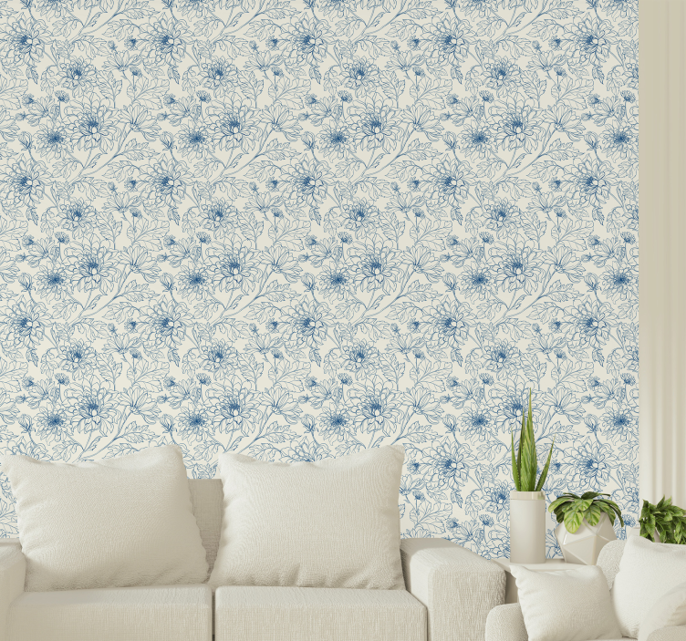 Detailed floral sketch flower wallpaper - TenStickers