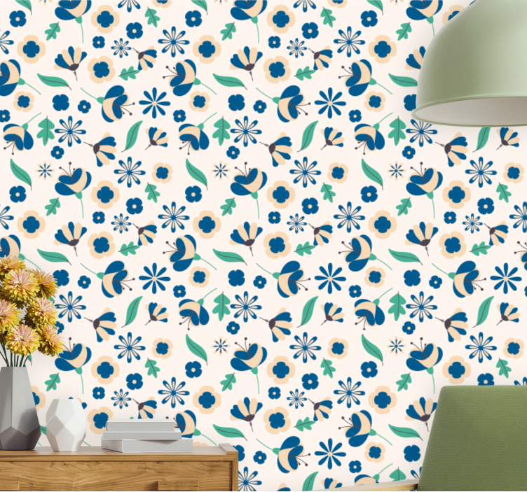 Floral Blue Pattern flower wallpaper - TenStickers