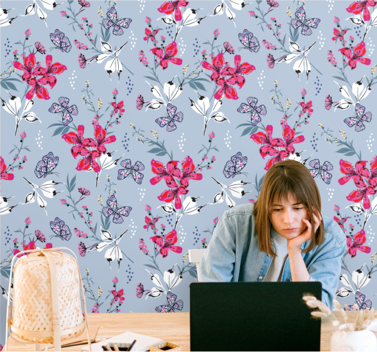Floral Butterfly Design flower wallpaper - TenStickers