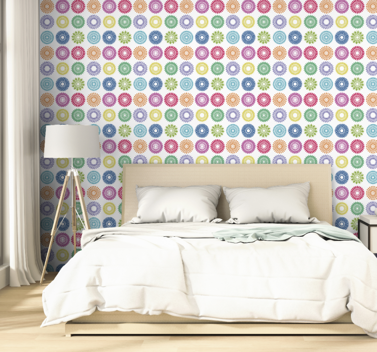 Floral ornament wallpaper colorful floral circles - TenStickers