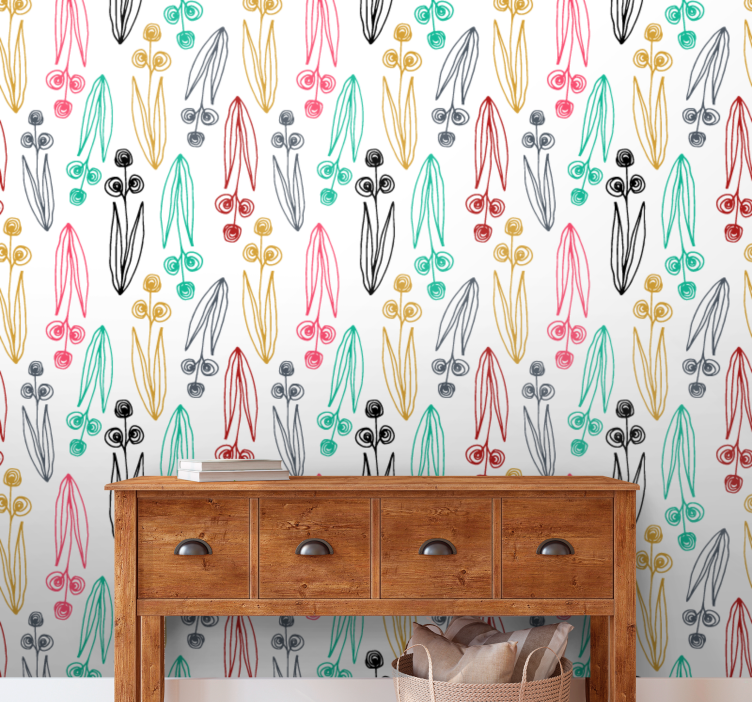 Floral ornament wallpaper with colorful floral elements - TenStickers