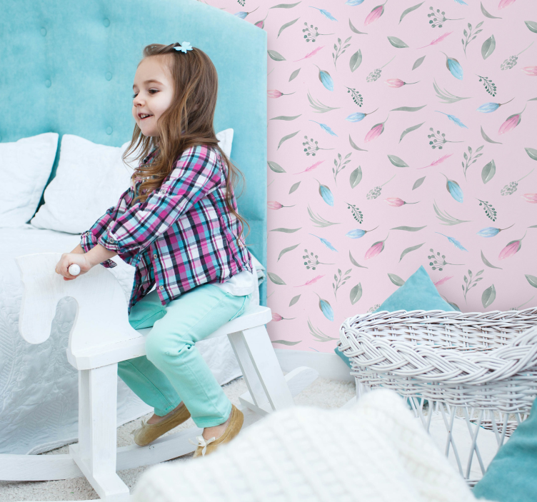 Floral Pink Patterns kids wallpaper - TenStickers